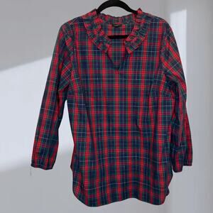 Talbots blouse - Plaid Ruffle-Red/Green/Navy (Women’s L)